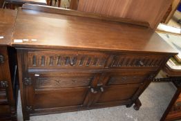 Reproduction sideboard with two drawers and cupboard below with carved moulded fronts, 122cm wide