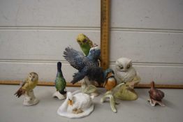 Quantity of assorted bird figurines to include Aynsley, Goebel, Staffordshire and others (7)