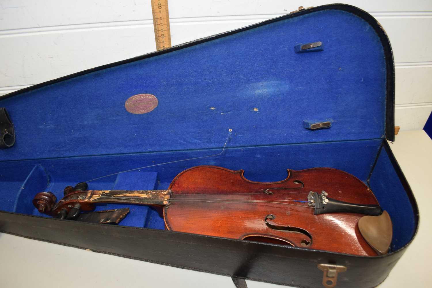 Further boxed violin, the box for Rushworth & Dreaper, Liverpool