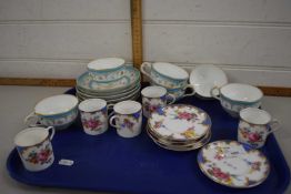 Tray containing a quantity of glass ware including an Aynsley coffee set and Minton style cups and