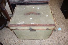 A square canvas and leather bound trunk, 61cm wide