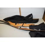 A Huwairen archers bow with carry case together with a Core Archery Pulse 64-68 inch archers bow,