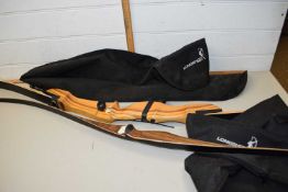 A Huwairen archers bow with carry case together with a Core Archery Pulse 64-68 inch archers bow,