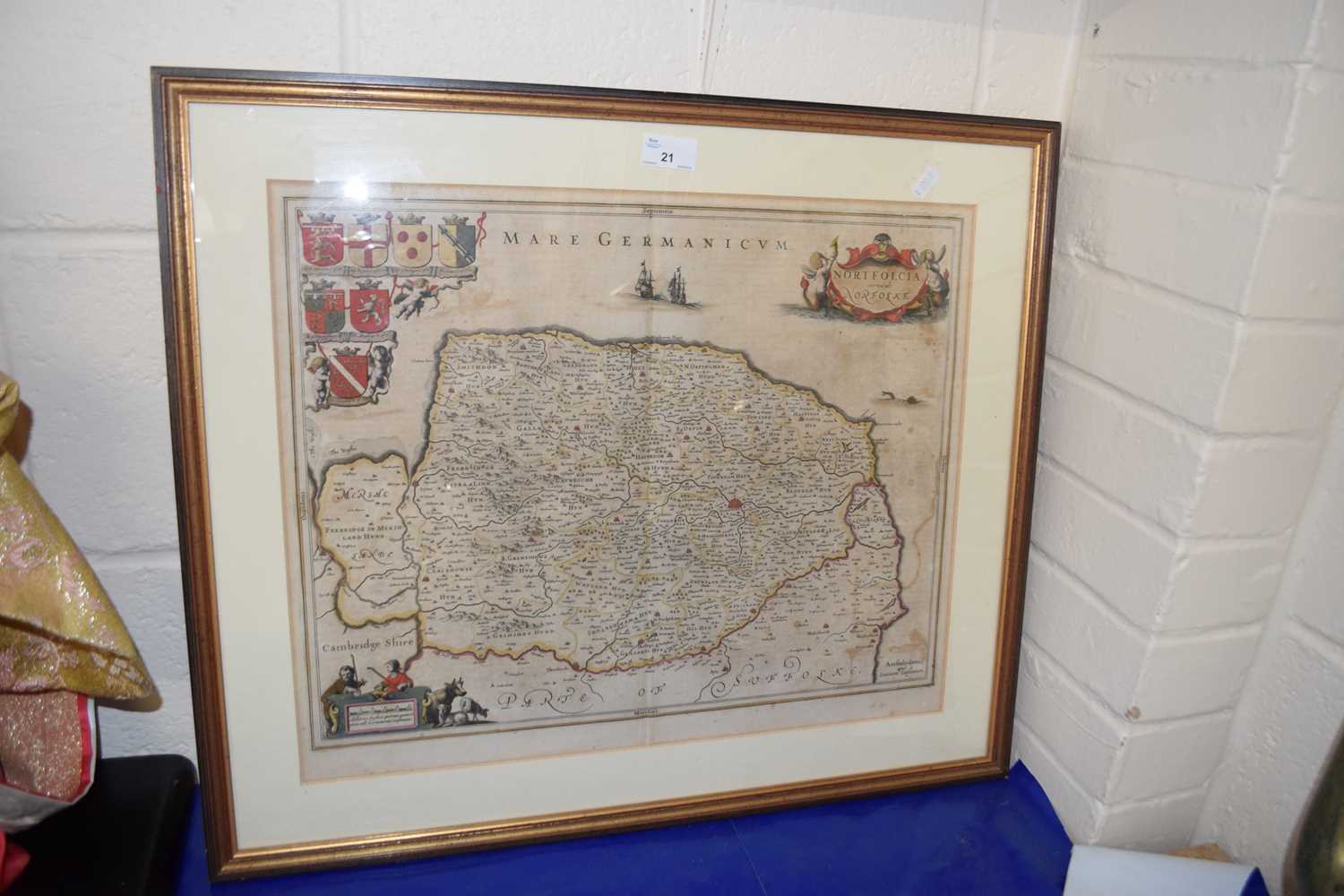A map of Norfolk, framed and glazed