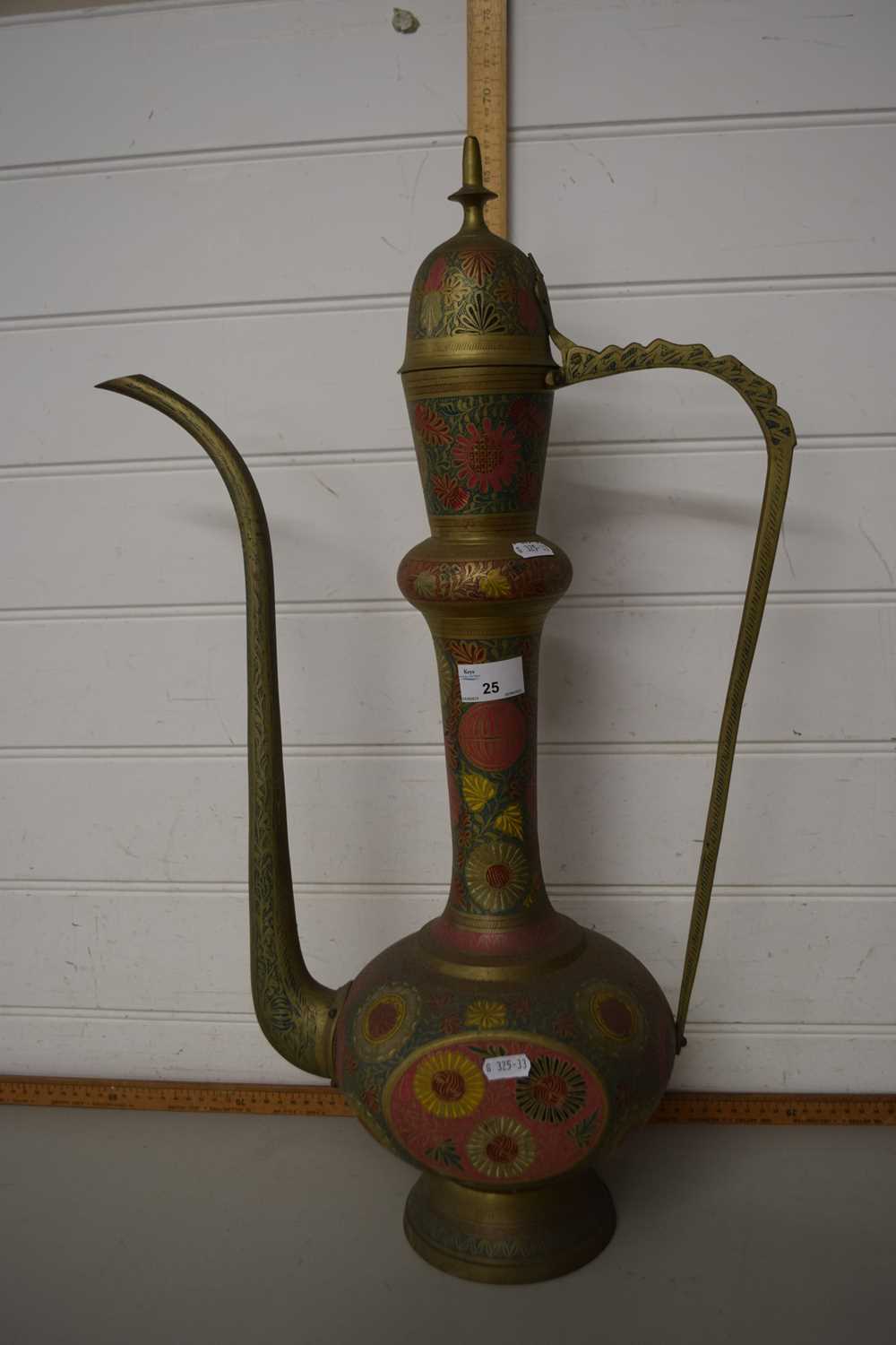 Middle Eastern styled ewer with polychrome finish and hinged lid
