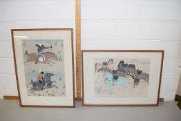 Two Eastern style prints of horses and riders