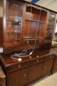 Late 20th Century display cabinet with glazed doors, shelves, three drawers and three cupboards