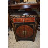 Chinoiserie style cupboard with single drawer above and cupboards below, 40cm wide