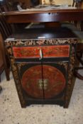 Chinoiserie style cupboard with single drawer above and cupboards below, 40cm wide