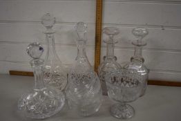 Group of late 19th/early 20th Century cut glass decanters, various shapes together with a glass vase