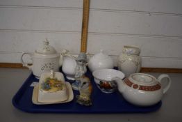 Mixed Lot: Ceramics to include butter dish, teapots, model owl etc