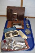 Mixed Lot: Assorted flatware, shaving set, gentlemans dress set, purse etc