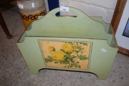 Green painted magazine rack with picture of yellow roses to front