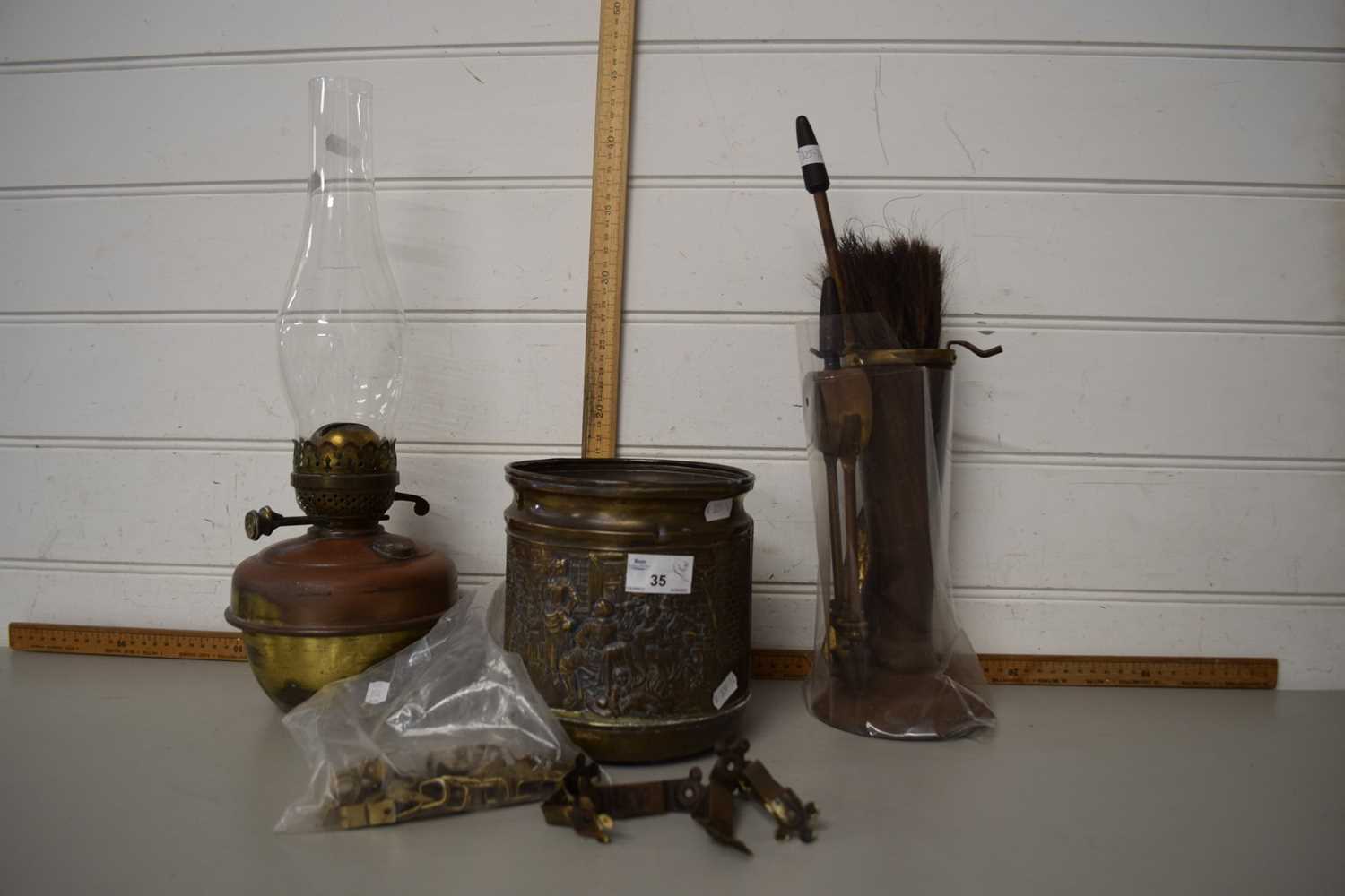 Copper oil lamp, planter and fire side companion