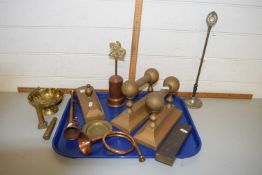 Tray containing a quantity of metal wares, copper horns etc