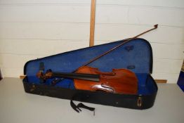 A violin and bow, cased (a/f)