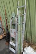Two aluminium step ladders and a wooden step latter (3)
