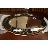 Modern Chinoiserie style oval framed wall mirror, 90cm long