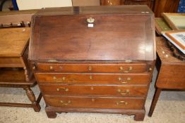 Mahogany bureau with drop down flap and four long drawers, 95cm wide