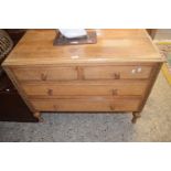 Oak chest of drawers of two short and two long on turned legs, 100cm wide