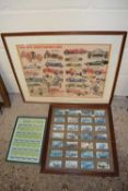 Quantity of framed postage stamps from Duvalu together with a print of racing cars etc