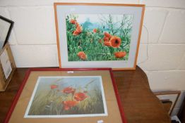 Framed print of poppies together with a similar in wooden frames