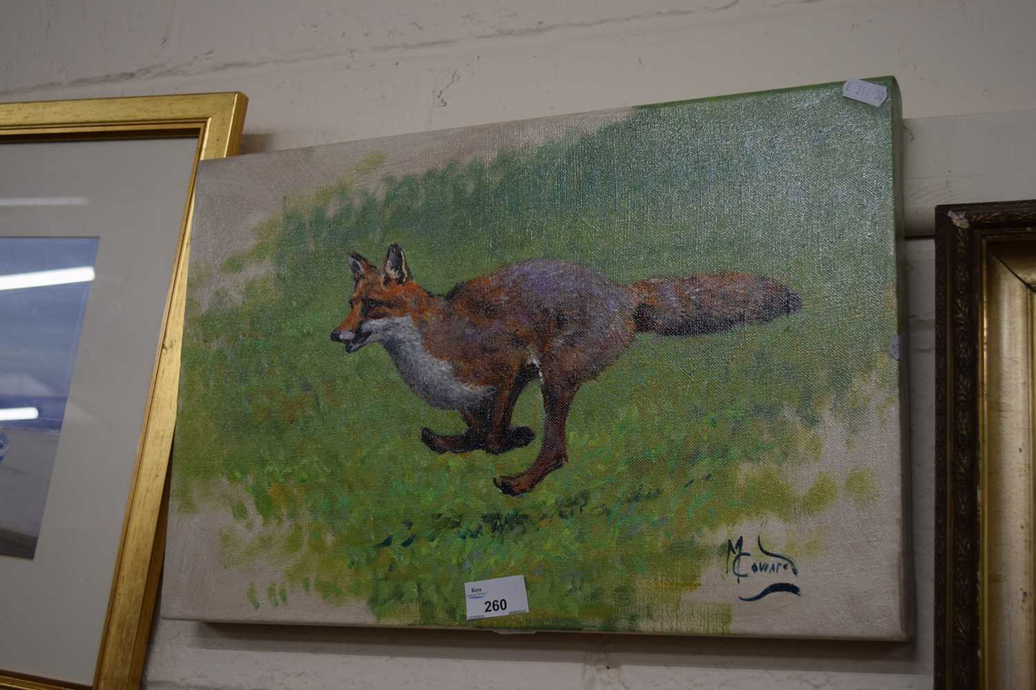 Oil on canvas picture of a fox, signed M Coward