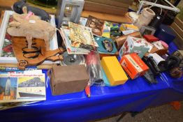 Extensive quantity of kitchen items,wooden pigs, cameras, flat irons, silver and metal vintage