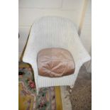 White painted Lloyd Loom style wicker armchair