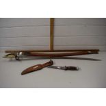 Reproduction Officers sword together with a hunting knife in leather sheath (2)