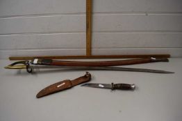 Reproduction Officers sword together with a hunting knife in leather sheath (2)