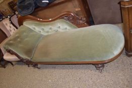 Mahogany chaise longue with green velvet upholstery