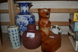 Group of various ceramics etc including a small brush pot with Chinese characters
