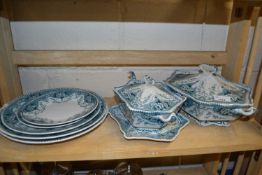 Two transfer printed tureens together with various plates