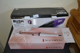Bush wet and dry hand held vacuum, boxed together with a Remington rose pearl curling wand, boxed