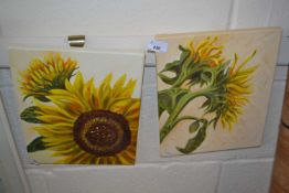 Pair of studies of sunflowers, oil on canvas, unframed