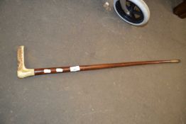 An antler handle walking stick