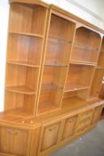 Mid to late 20th Century dresser with angled ends, glazed and wood shelves with cupboards and