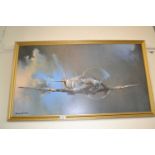 Reproduction print of a Spitfire by Barrie A F Clarke in gilt frame