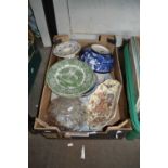 Quantity of assorted ceramics and glass to include fruit bowl, dinner wares blue and white etc