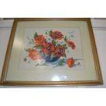 Needlework picture of poppies, framed and glazed