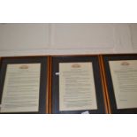 Three framed Bernard Matthews regulation signs