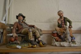 Two large Capodimonte figure groups depicting tramps