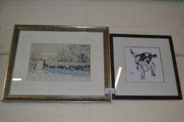 Print of a Spaniel together with a winter woodland print, both framed and glazed