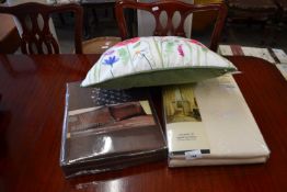 A quantity of textiles to include embroidered duvet set, new and in packaging, King Size, cream