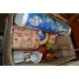 Mixed Lot: Two terracotta tagines, kitchen storage jars, dome top trunk etc