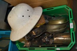 Mixed Lot: Assorted metal wares, pith helmet and other items