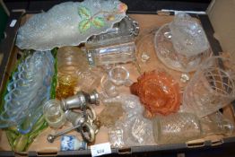 Quantity of assorted mixed glass to include vases, cake stand, serving dishes and others