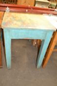 A turquoise painted pine kitchen table, approx 92cm wide