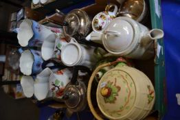 Quantity of assorted ceramics to include teapots, jugs, together with white metal four piece tea